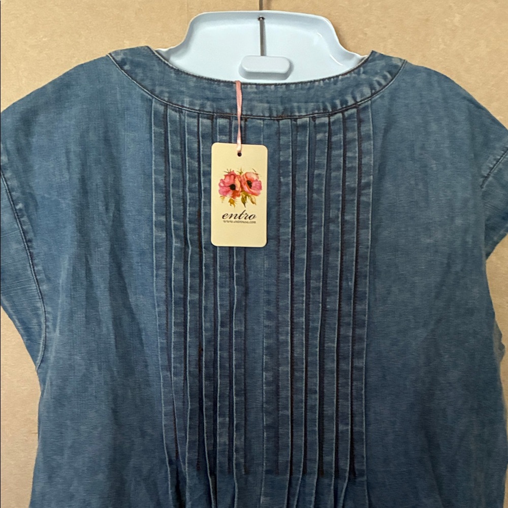 Entro Blue Denim Mini Dress with Pockets - Picture 3 of 6
